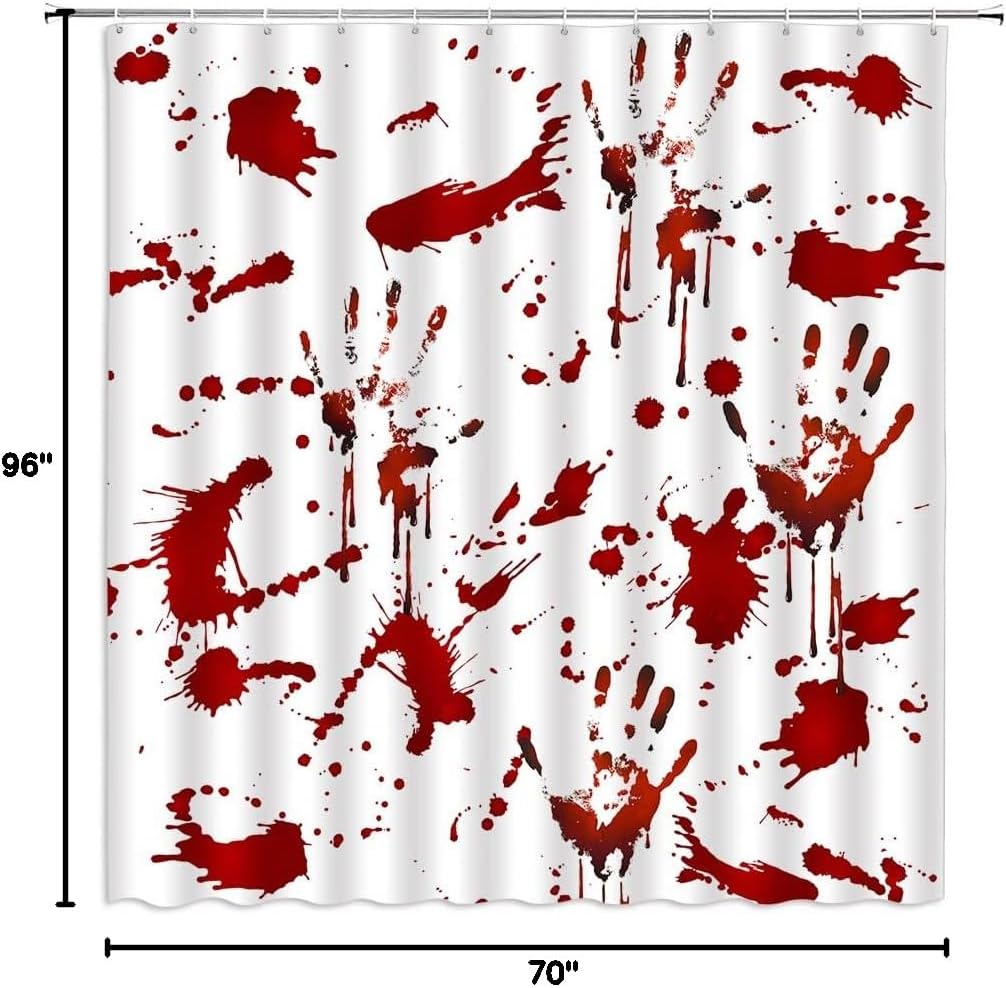 GCTNBJL Bloody Halloween Shower Curtain Scary Bloody Red Hand Print Horror Blood Handprint Help Me Abstract Gothic Spooky White 70x96(WxH) Inch Bathroom Decor Fabric Curtain with Hooks