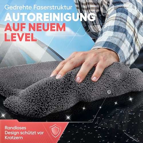 Ivality® Auto Trockentuch Klein 40x40 cm – 1400 GSM Ultra Saugstarke Mikrofasertücher für Autopflege und Motorrad, Fusselfreies, Lack-schonendes Twisted Towel Microfasertuch