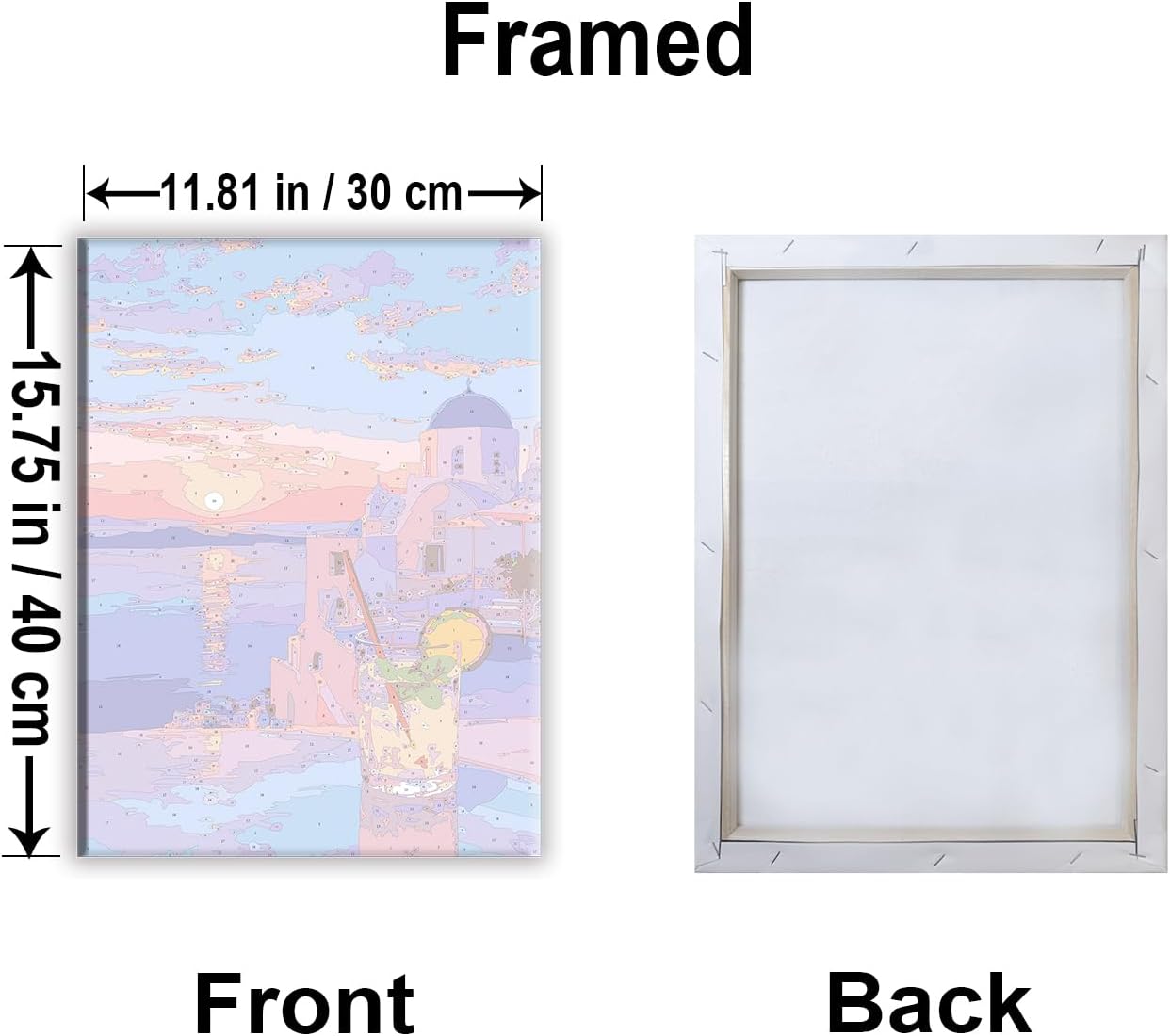 Aeontinity Santorini Sunset Scenery Framed Canvas DIY Paint by Numbers Kit Bar Cafe Cave Home Room Wall Bathroom Porch Patio Decor Gift, 16 x 12 Inch