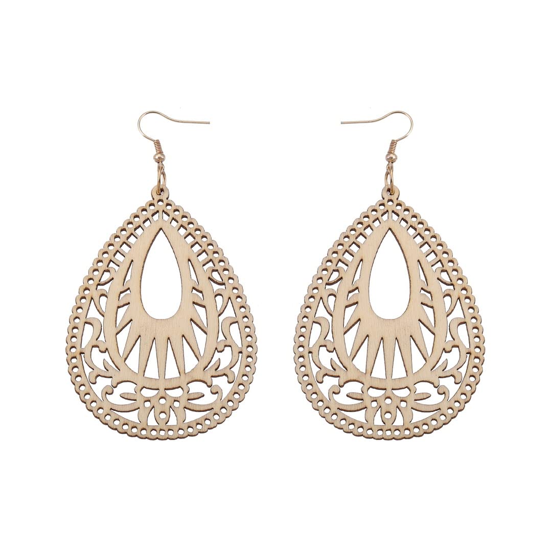 Wood Earrings for Women Handmade Natural Retro Lightweight Teardrop Geometric Hollow Wooden African Dangle Earrings Bohemian Geometric Statement Earrings Ethnic Jewelry Gifts