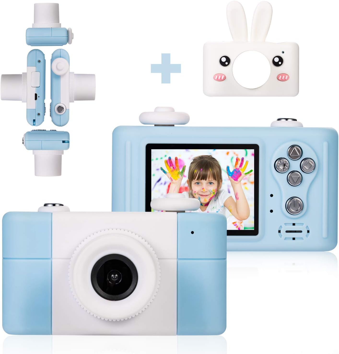 Abdtech Gifts Rabbit Kids Camera, Rechargeable Digital Cameras with Shockproof Bunny Cover, Toy Cameras for 5-10 Year Olds Girl Boys with 16GB SD Card Birthday Halloween Presents