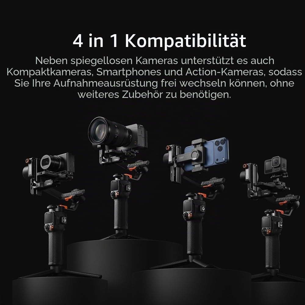 Hohem iSteady MT3 Pro Kamera Gimbal Stabilisator, 3‑Achsen AI‑Tracking | Abnehmbarem Touchscreen Fernbedienung, CCT, 2,5 kg Nutzlast für Sony Canon Fujifilm Nikon Lumix & Action-Cams & Smartphones