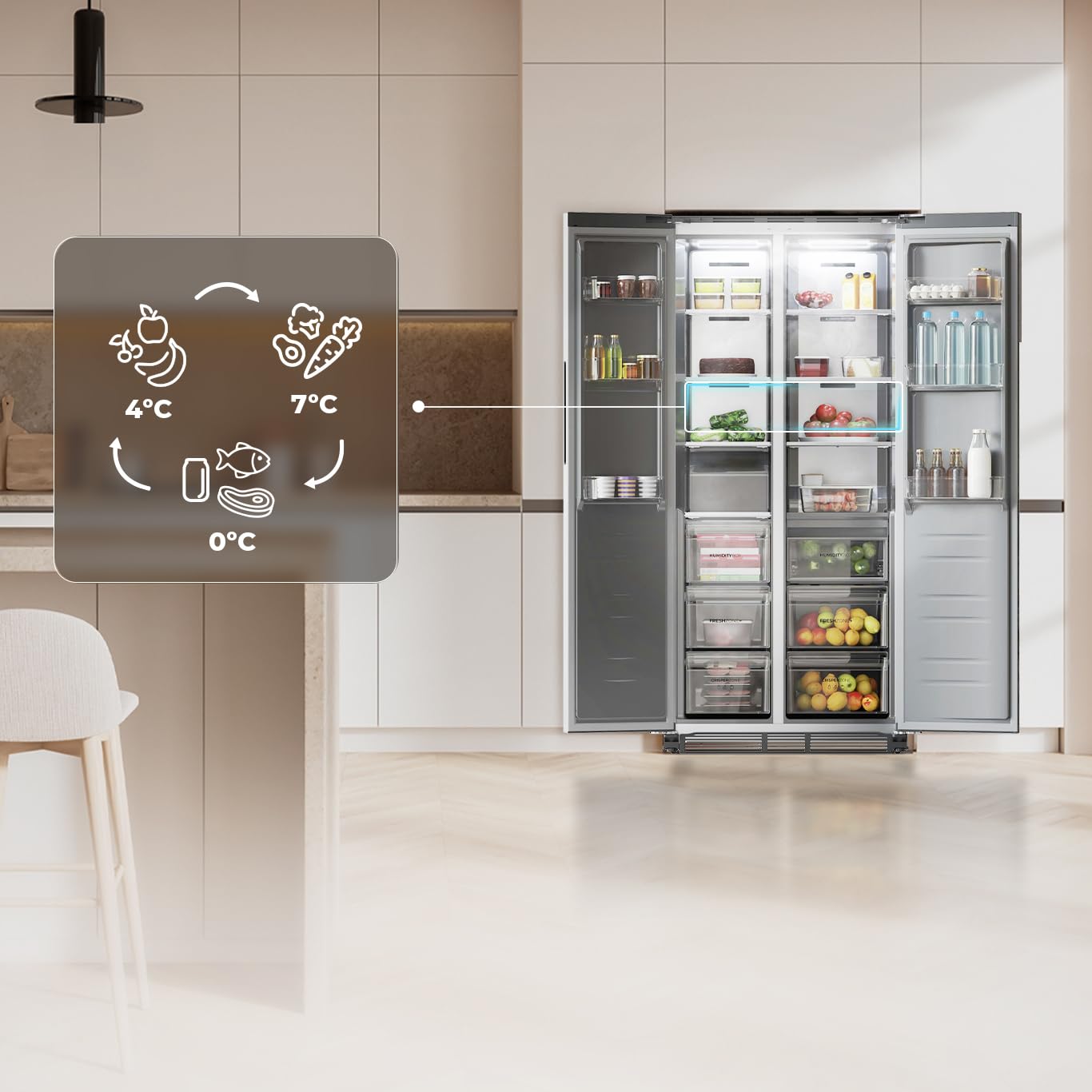 Cecotec Réfrigérateur américain Bolero CoolMarket SBS 436 SBI Inox E. Réfrigérateur américain inox, 436L, Total No Frost, Inverter Plus, MultiAirFlow, refroidissement rapide, congélation rapide.