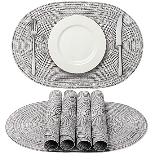 Ahhfsmei Oval Braided Placemats 12X18 Inch Oval Table Mats For Dining Tables Natural Woven Heat Resistant Place Mats Set Of 6 (Multi Grey) #TOP1