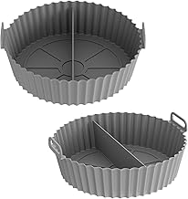CBK Air Fryer Liners I Round Silicone Basket Baking Tray with Middle Partition, Pot with Ear Handles, Nonstick Reusable Heat Resistant, Cooking Oven Insert Accessories (Multicolor)(8 inch, Pack of 1)