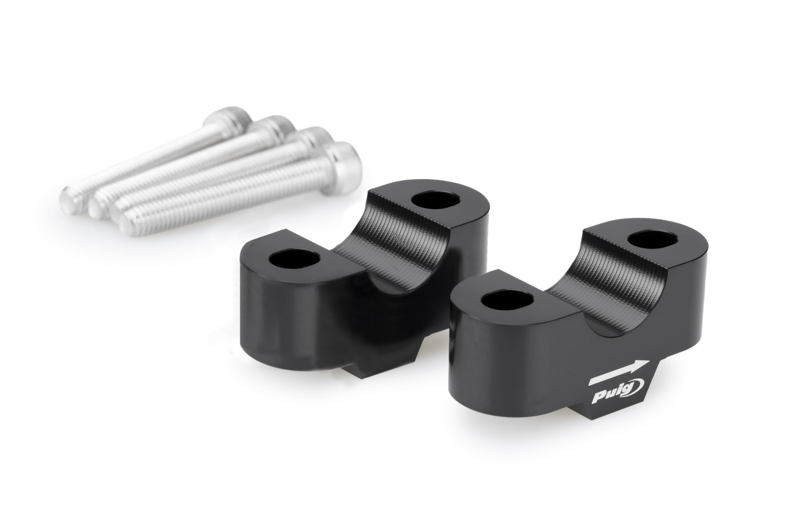 Puig 21809N Handlebar Risers Black to raise your motorcycle's handlebar; improves riding ergonomics with Hi-Tech design and high-precision anodized aluminum machining