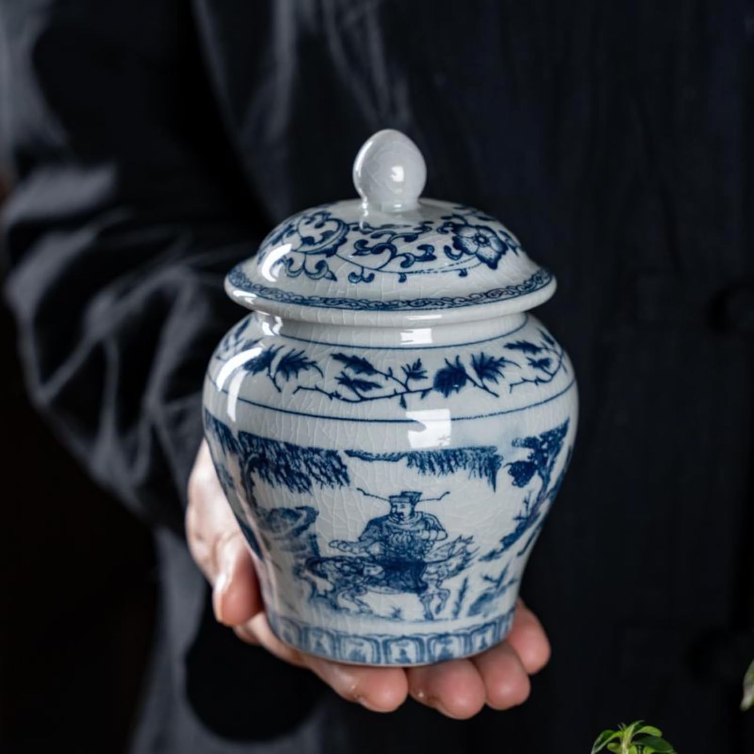 Chinese Style Ceramics Tea Caddy, 250ml 8.5oz, Sealed Jar Household Portable Storage Tank