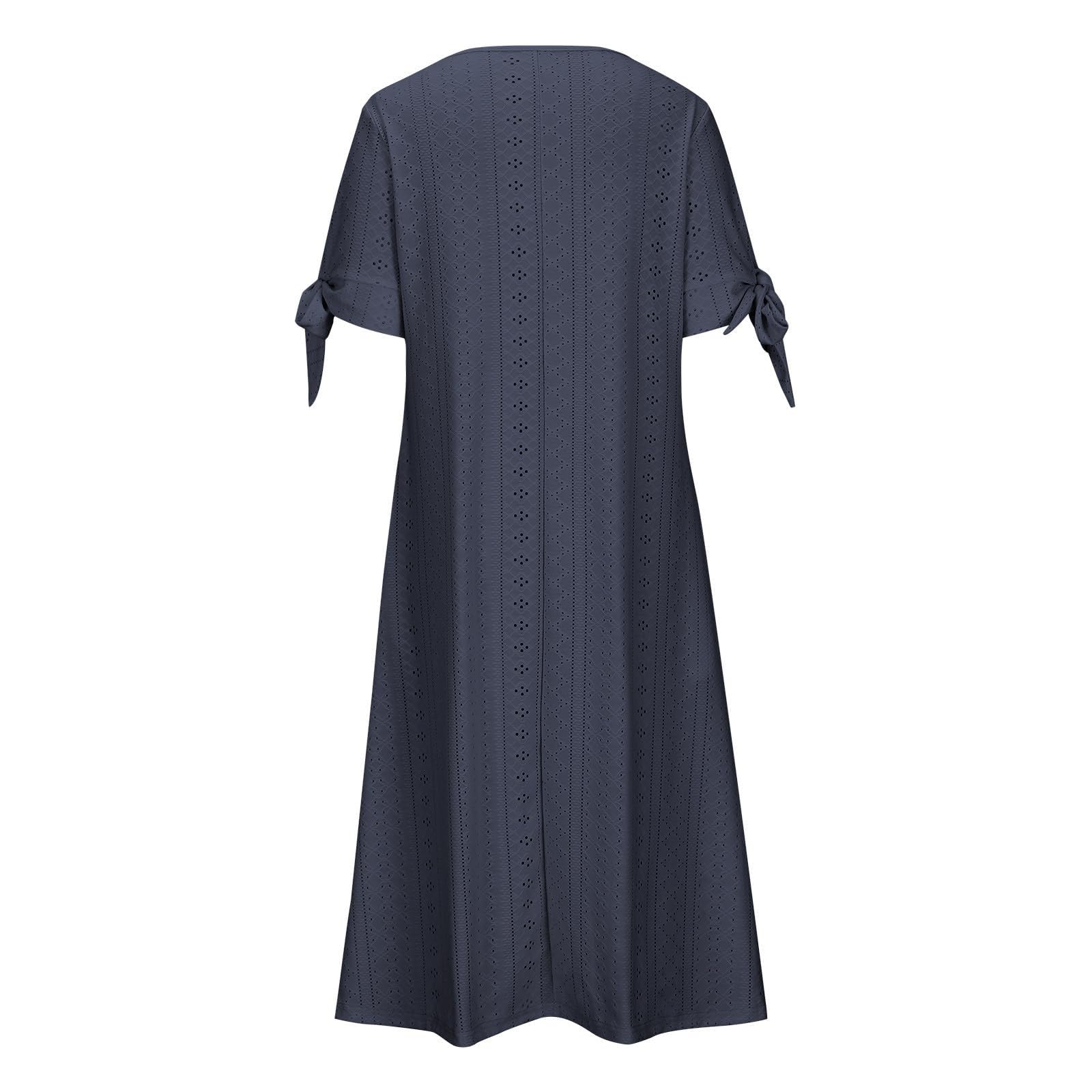 Boho-Kleider für Damen, Vintage, Sommer, locker, kurzärmelig, Strandkleid, schwingend, A-Linie, Bohemian-Blumendruck, Tunika-Kleid für den Alltag, Brautjungfernkleider mit Taschen
