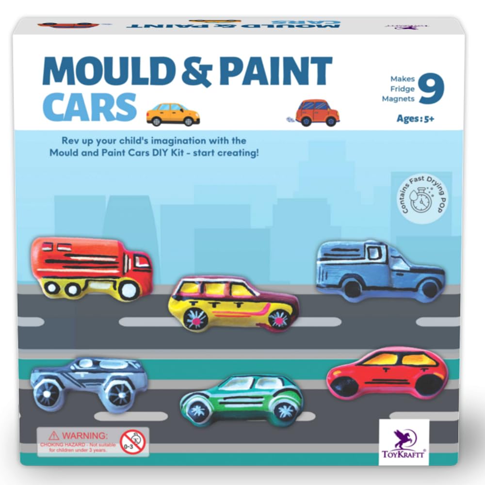 TOYKRAFTT Mould & Paint Art N Craft Kit for Kids 5 + Years Old, Fridge Magnet Making Kit, Gift for Boys Girls, Mould and Paint (Cars)