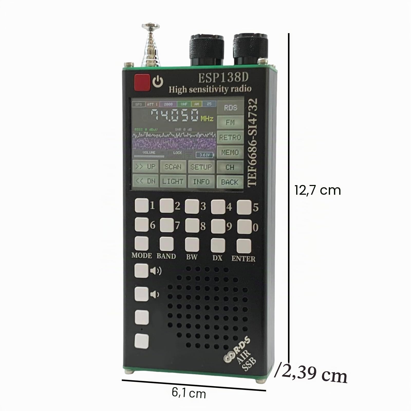 Radiotrasmettitore doppio chip ESP138D, radio onde corte TEF6686 SI4732, alta sensibilità FM AM SSB Airband, BT 5.0, touchscreen 2,4 pollici per aviazione, emergenze e radioamatori