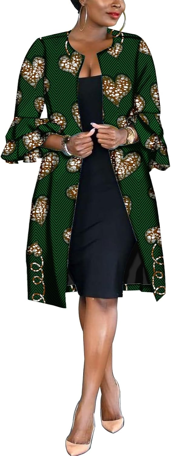 Dashiki African Clothes Women Outfits Ankara Print Long Jacket Double Layer Ruffles Sleeve Coat Customized Clothes