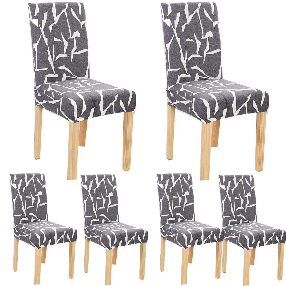 JMYDecor 6 x Soft Spandex Fit Stretch Short Dining Room Chair Covers with Printed Pattern, Banquet Chair Seat Protector Slipcover for Home Party Hotel Wedding Ceremony