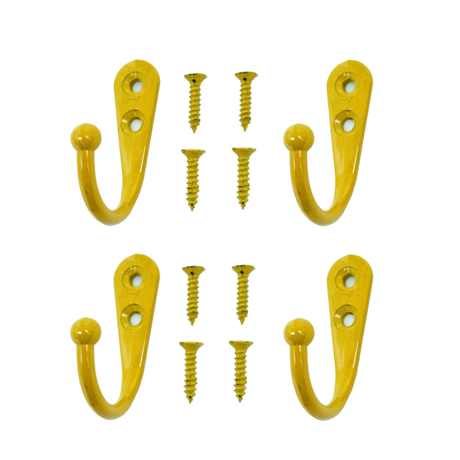 Yesmin Yellow 4 Pcs Wall Mounted Hooks,Coat Hooks Retro Door Robe Hook For Hanging Towel Clothes Hat Key Single Metal Hook Cloth Hanger For In Bedroom Bathroom Kitchen Cupboard (With 8 Pcs Screws)