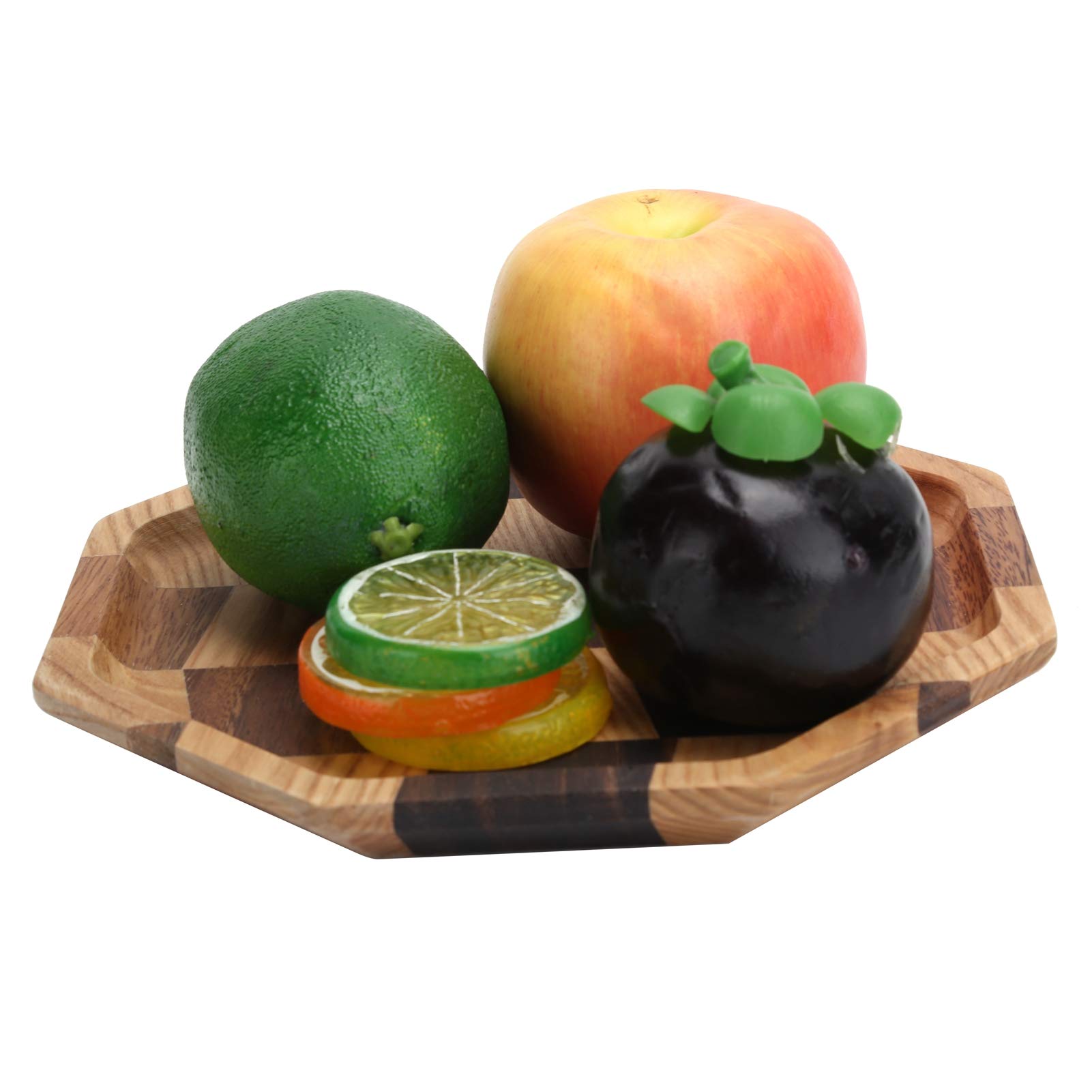 SIXRUN Bandeja de Madera con Patrón de Rejilla, Bandeja para Servir Alimentos de Nogal con Bordes Elevados, Superficie Lisa Pulida, Plato de Fruta de Madera para Servir té, Postre, Pan en Casa,