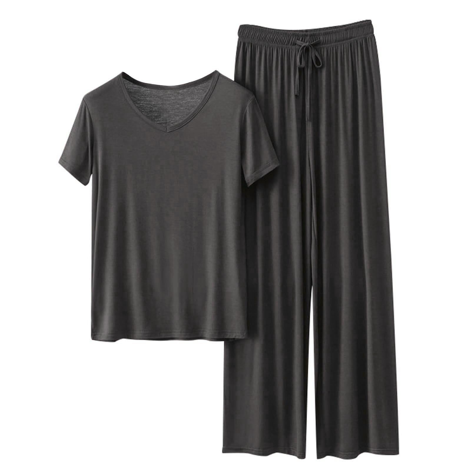 Pijama de mujer de verano corto sexy, pijama para mujer, algodón muy grande | Noche de cuello sastre Camisas de noche Albornoces Caraco Talla Elástica Slacks Suave / Suave Conjunto Pijama Sudadero