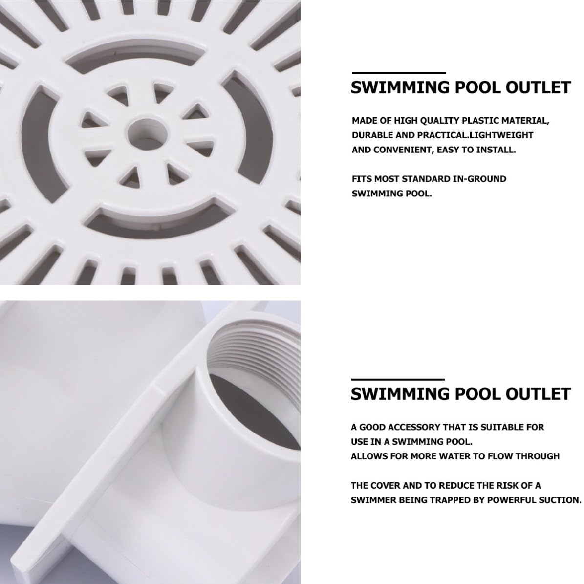 Kichvoe Plástico Blanco, Desagüe Principal de Piscina Enterrada, Fácil