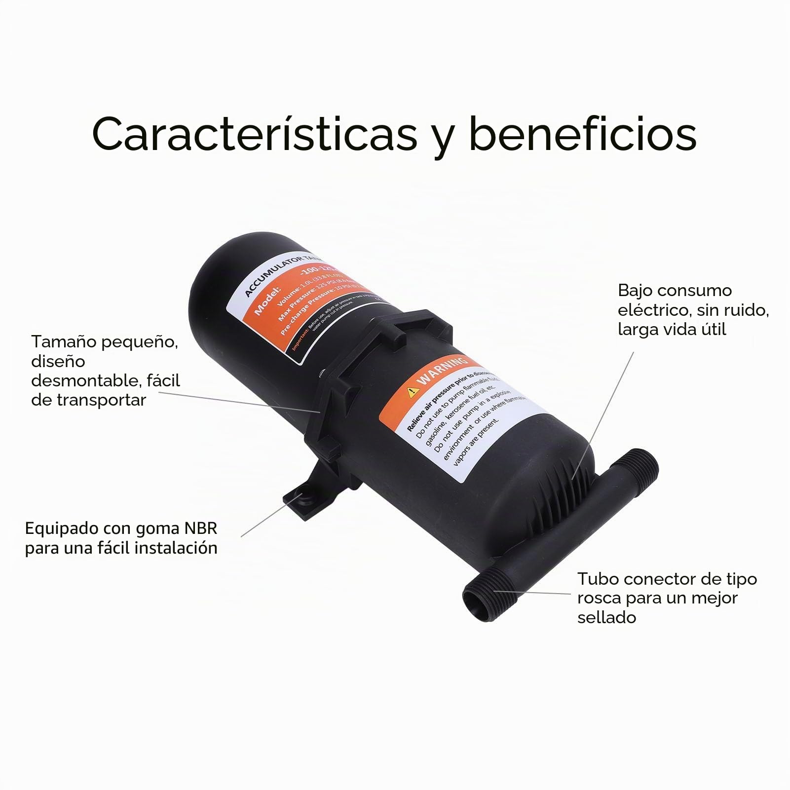 Tanque Acumulador de 1 Litro - Tanque de Presión de Agua Prepresurizada con Puerto de 1/2 MNPT para Remolque de Viaje en Barco Máximo 125 PSI