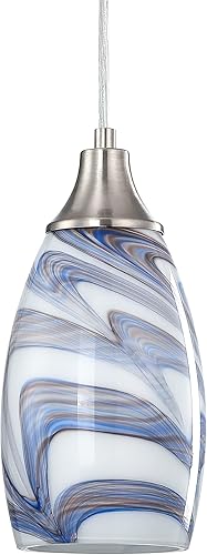 Mini luces colgantes de cristal artístico para isla de cocina, iluminación colgante de vidrio soplado con acabado de níquel cepillado, cable