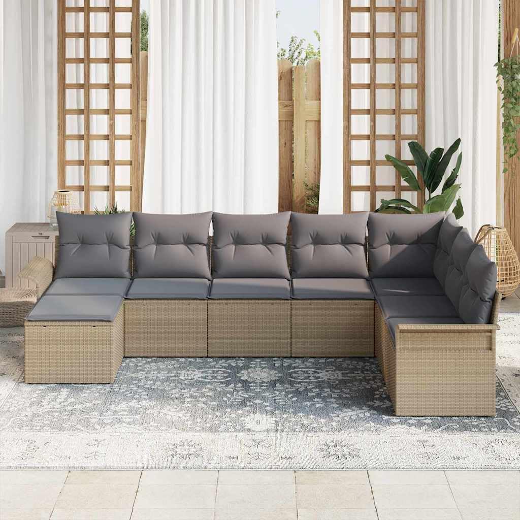 Ensemble de canapé de Jardin en Poly rotin Beige, modulable 8 Places en U, Coussins d extérieur Amovibles, Cadre Acier Enduit, terrasse Patio pour détente