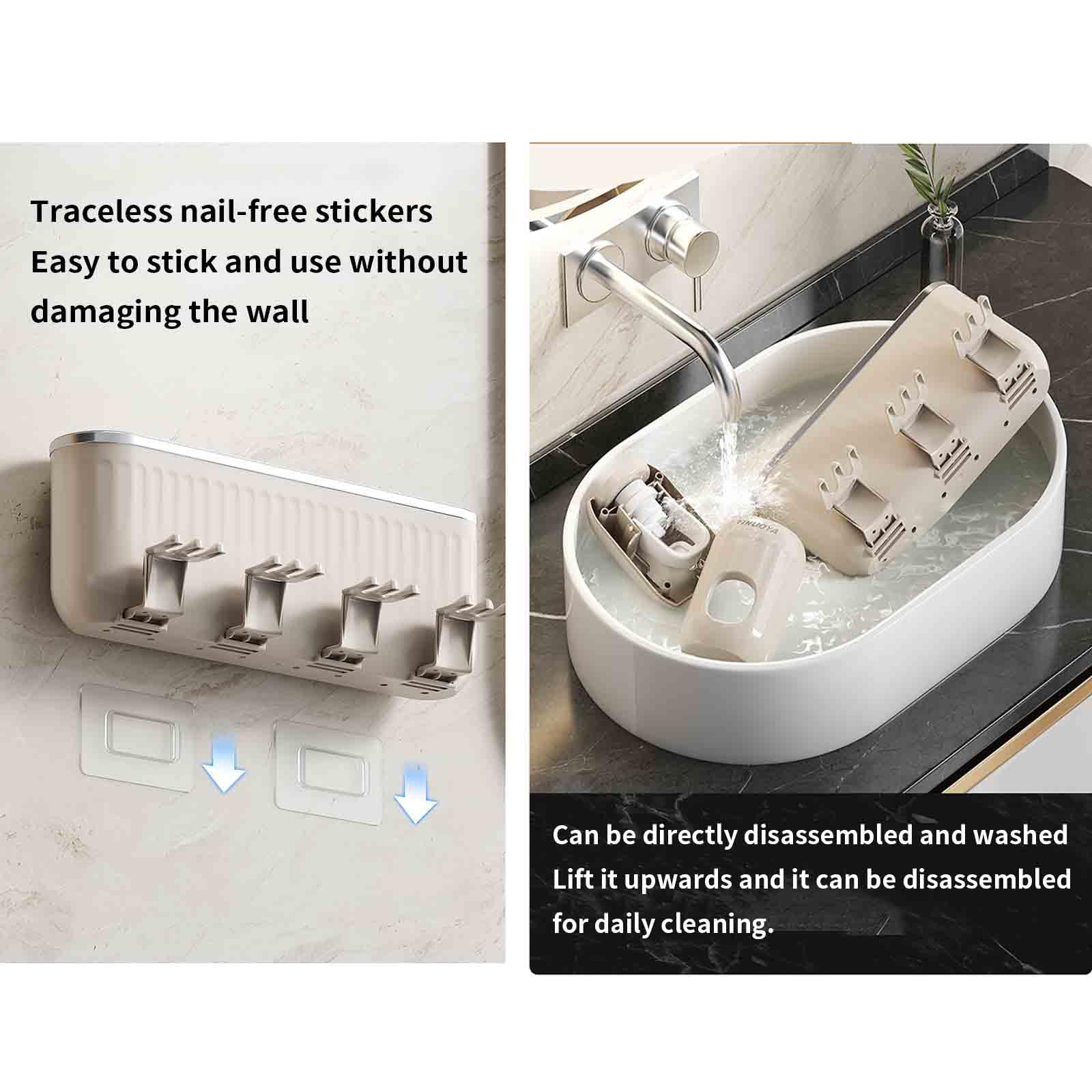 Dispensador Pasta Dientes Organizador Baño Porta Cepillo Viaje Portacepillos Pared Toothbrush Holder Soporte Cabezales Cepillo Automatico Adhesivo Extraíble para Limpieza (23x6.2x11cm,Brown)