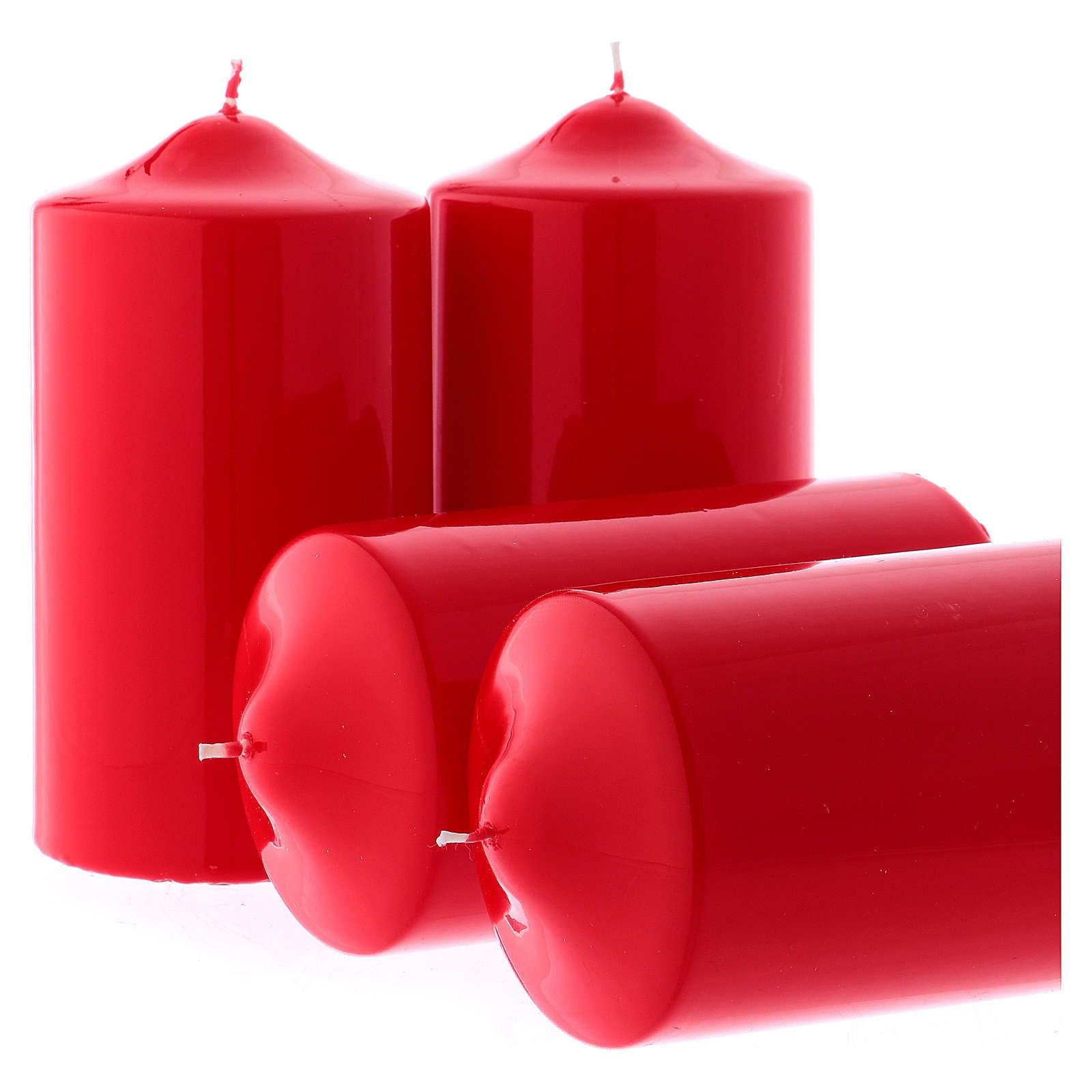 Holyart Advent: Adventskerzen-Set, 4-teilig, Stumpenkerzen, rot, glänzend, 8x15 cm