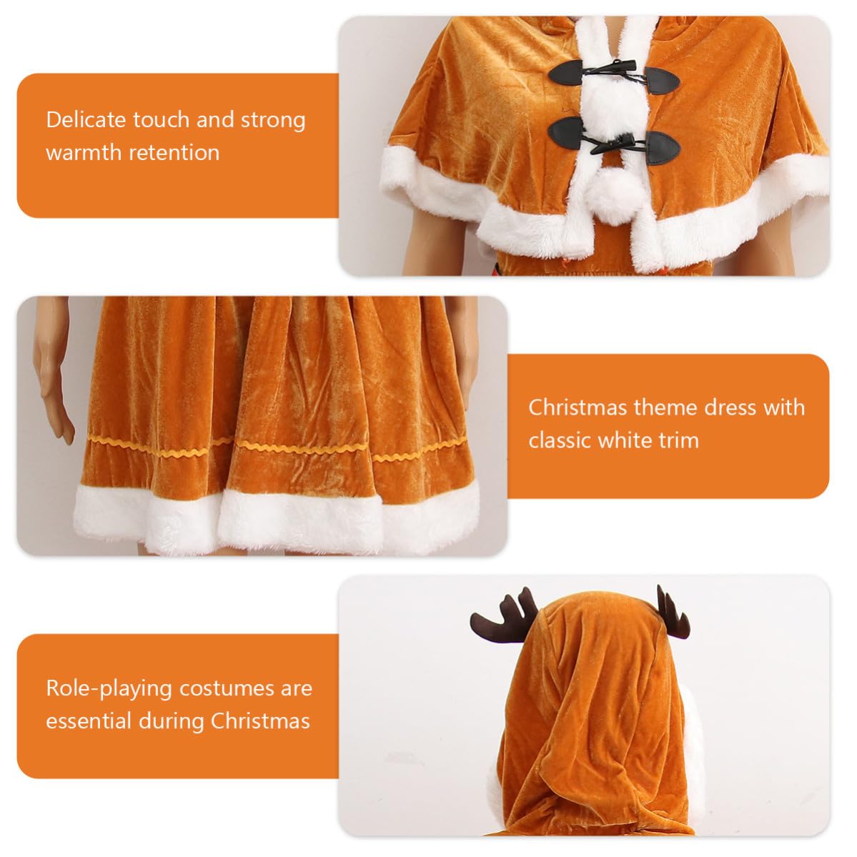 Beavorty Disfraz de Poliéster para Niña Vestido Rojo de Cosplay Navideño Tela Cómoda y Cálida Adecuado para Fiesta y Ambiente Navideño Fiesta Ambiente