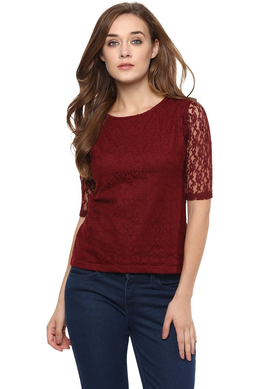 Miss ChaseWomens Navy Blue Lace Top