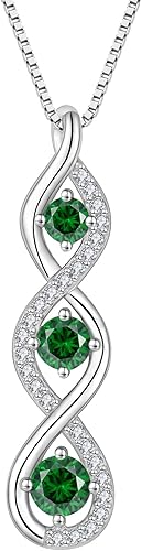 Collar infinito para mujer, plata de ley 925, colgante de piedra natal con cadena de circonita cúbica, regalo de joyería