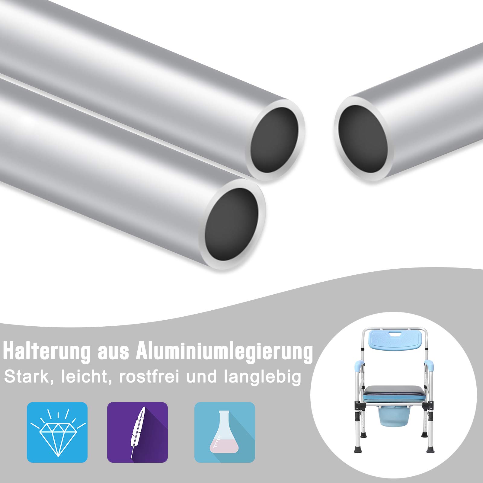 NAIZY silla con inodoro silla de inodoro ajustable en altura con cubo de inodoro, silla de cabecera de ducha antideslizante, ayudas para el baño, silla de ducha con reposabrazos