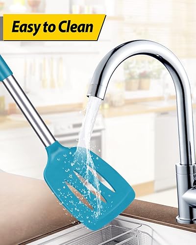 Vista 6 de Pack of 2 Silicone Solid Turner, Non Stick Slotted Kitchen Spatulas, High Heat Resistant BPA Free Cooking Utensils, Ideal Cookware for Fish, Eggs