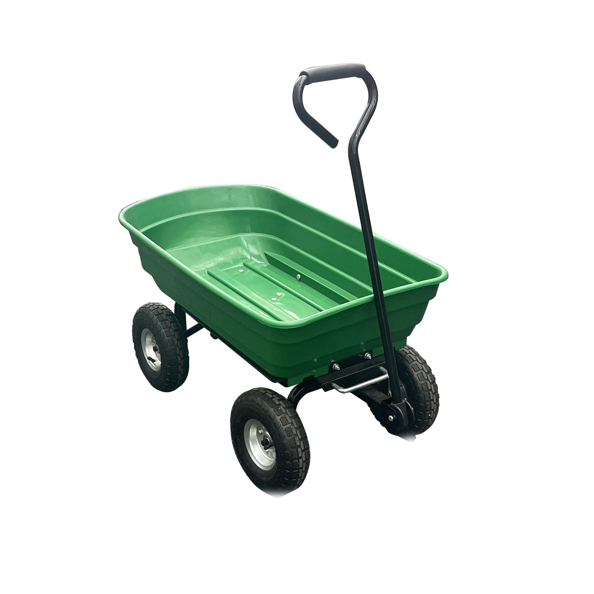 Brouette de Jardin à 4 Roues Virimolo, Chariot Utilitaire en Fer et Plastique, Dimensions 93x89,5x50,5 cm, Couleur Verte, pour Jardin, Cour et Travaux Extérieurs
