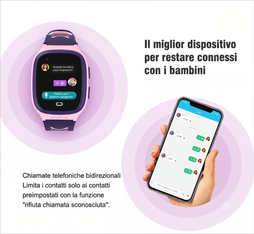 Generico Smartwatch per Bambini con Videochiamate 4G, Nano SIM, Tracciamento GPS dual‑band, Batteria da 700mAH, 2 Giorni di Autonomia e Resistenza IP68, Display 1,4'' | Modelle LT31 | Colore Celeste