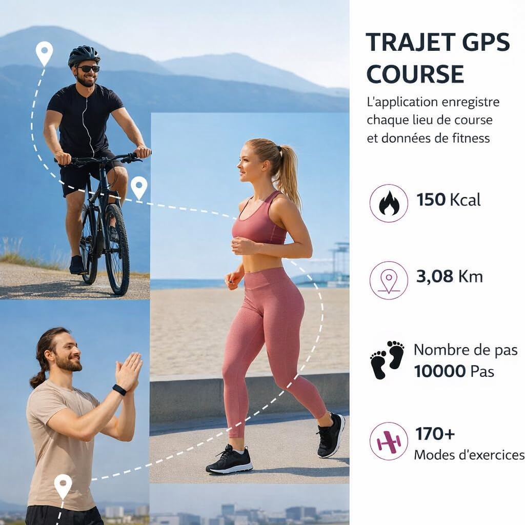 Bracelet intelligent Duckdik, Bracelet d'activité sans écran Homme Femme avec GPS intégré, Autonomie +1 Mois, Cardiofréquencemètre, SPO₂, Podomètre, Moniteur de sommeil, Notifications WhatsApp, Résist