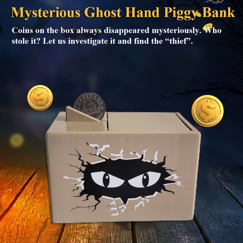 Ghost Hand Piggy Bank, Funny Terrible Stealing Coin Bank Prank Toy Money Saving Box Surprise Money Bank Toy (Grey)