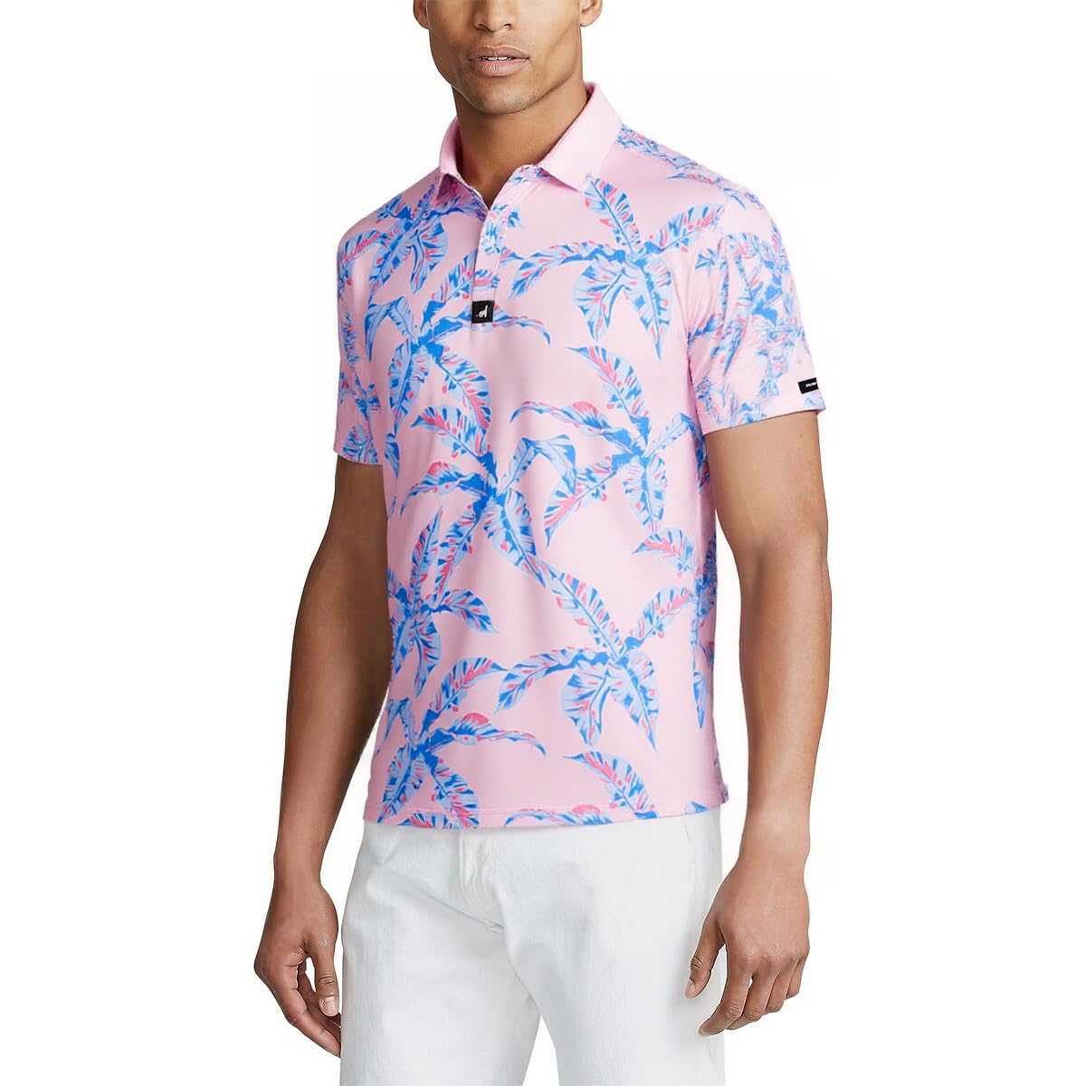 SURF CUZ Golf Shirt Moisture Wicking for Men Dry Fit Polo Shirts Short Sleeve Print Performance 4-Way Stretch