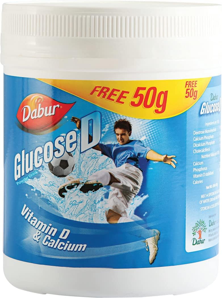 Dabur Glucose D 450 + 50gm Free| Enriched with Vitamin D & Calcium for Bone Health | Refreshing Powder Drink for Instant Energy | Nutrient-Boosting Beverage for Quick Rejuvenation