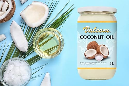 Valcom 100% Kokosnussöl, raffiniertes reines Kokosfett, perfekt zum Braten und Frittieren, 1 l