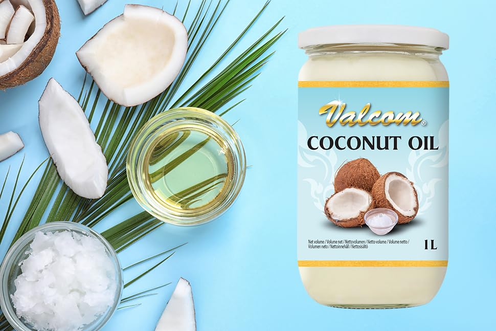 Valcom 100% Kokosnussöl, raffiniertes reines Kokosfett, perfekt zum Braten und Frittieren, 1 l