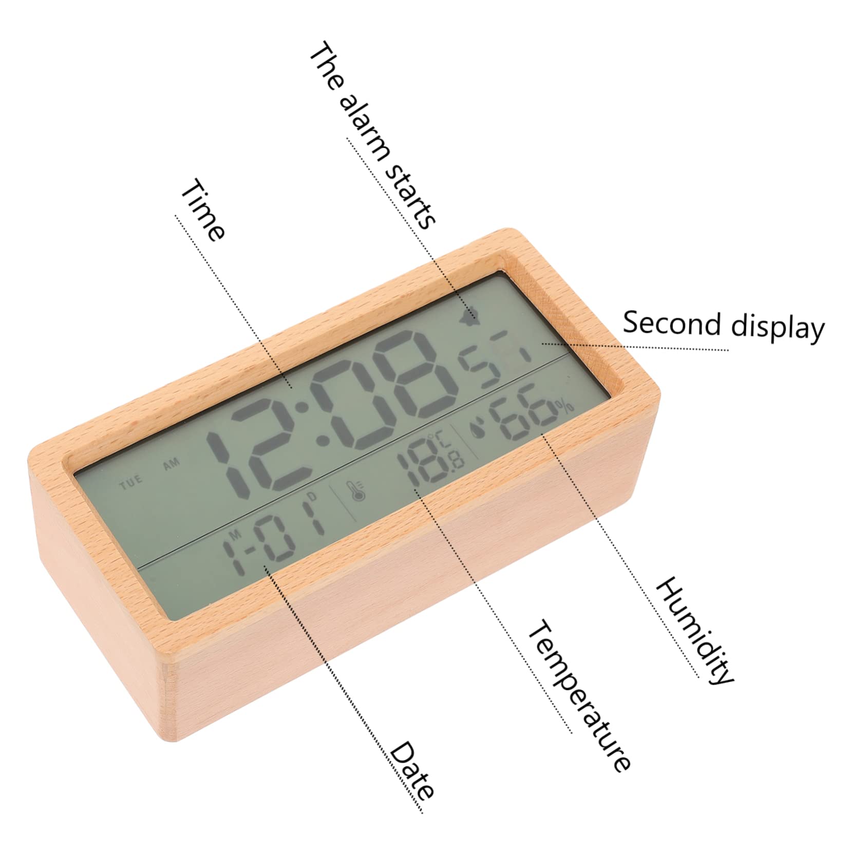 Amosfun 2 Juegos Reloj Despertador Digital Multifuncional de Madera con Pantalla Grande y Sensor de Temperatura para Mesita de Noche No Incluye Batería