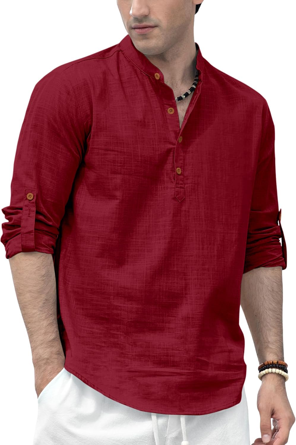 ZombomMen's Solid Cotton Blend Straight Kurta Shirt, Regular Fit Full Sleeve Short Kurta Shirt