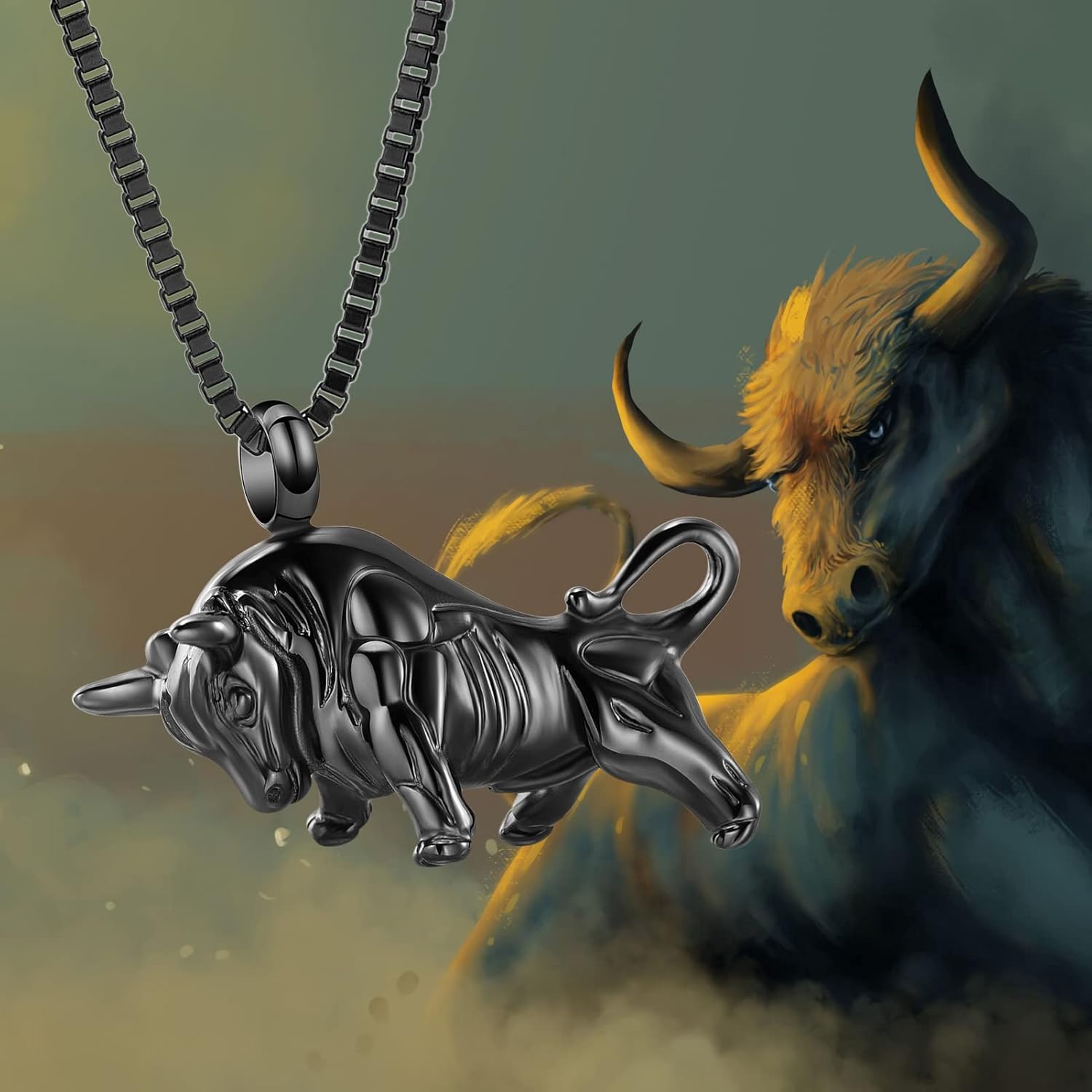 XSMZB Bull Urn Necklace for Ashes of Loved One Stainless Steel Highland Cattle Cremation Jewelry Keepsake Ashes Holder Memorial Pendant for Men Women - Image 2