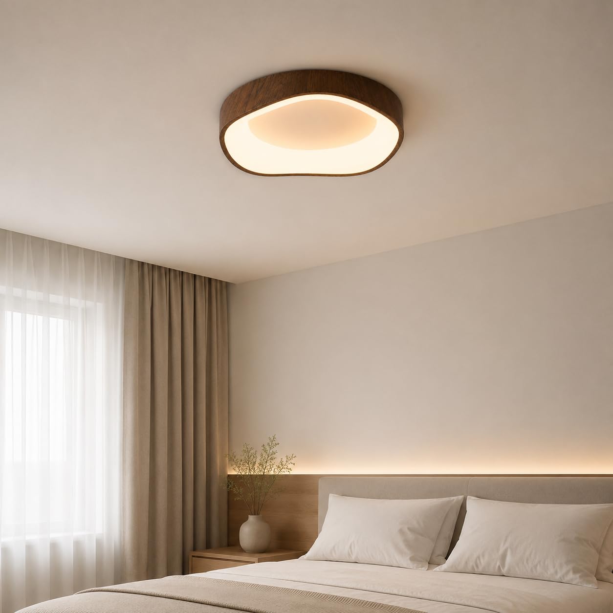 Alpinaluz Plafón LED de Techo Ondulado 36W CCT 40 cm Efecto Nogal | Tres tonos seleccionables, difusor acrílico opal y perfil irregular para salón, dormitorio, comedor, pasillo y oficina
