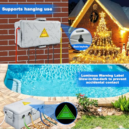 Image of Hrensaw Medium Outdoor Electrical Box(10.6x5.5x4.5inch),Weatherproof Connection Box w /6 Cable Entry,IP54 Waterproof Extension Cord Cover Protect Power Strip,Timer,Plug,Holiday Lights,Grey