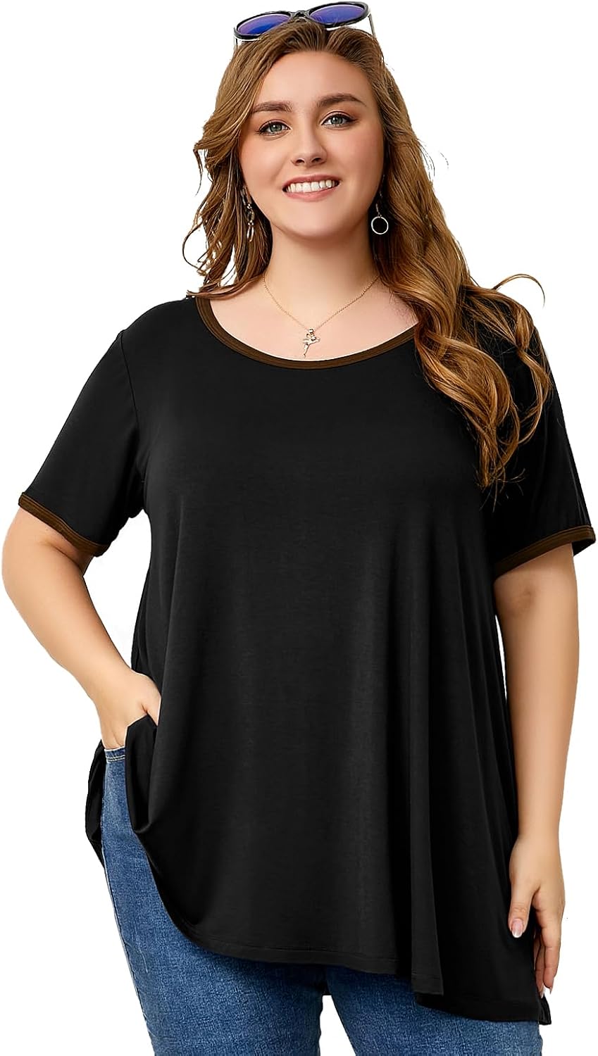 OVERWORETY Short Sleeve Plus Size Tunics for Women Loose Casual Swing Tops Flowy T-Shirts - Image 4