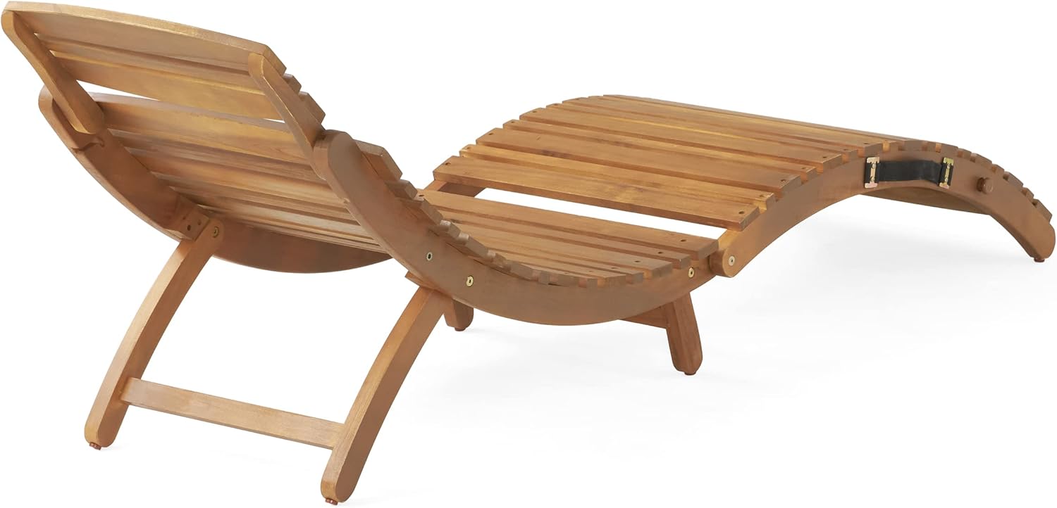 Outdoor Extended Chaise Lounge Wood with Built-in Handle Foldable Pool Lounge Chairs Reclining Backrest for Sunbathing