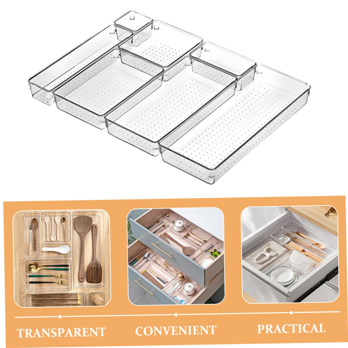 Hemobllo Organiseur Tiroir Vêtement en Pet Transparent, Boîte de Rangement Multifonction Plusieurs Tailles, Facile à Nettoyer, Maison Bureau