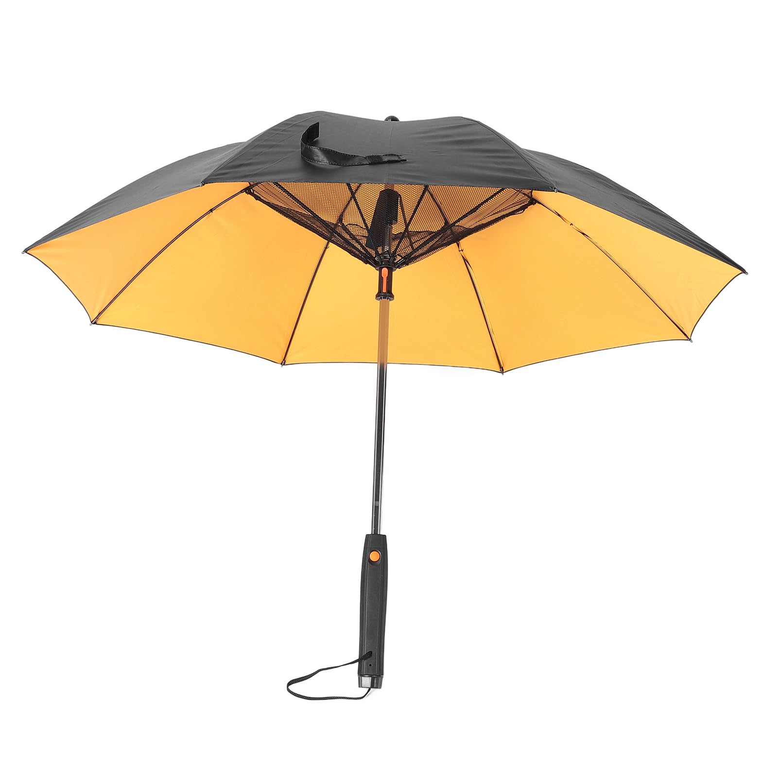 Przenośny Parasol z Wentylatorem i Systemem Zamgławiania na Letnie Podróże, Parasol Chłodzący 190T, Czarna Tkanina Impact