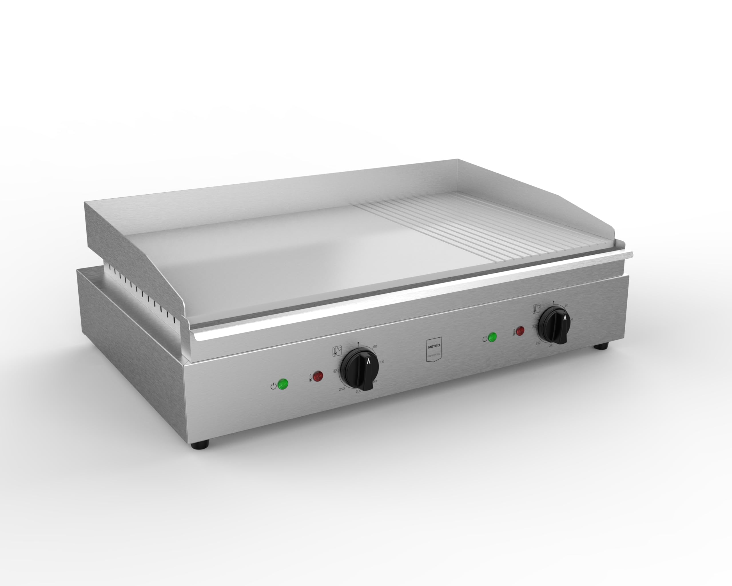 METRO Professional Piastra Elettrica GEG2112, Acciaio Inox, 3500 W, Superficie di Cottura 68.8x41cm, Temp.: 50-300°C, Griglia con Vaschetta Raccolta Grassi, Argento