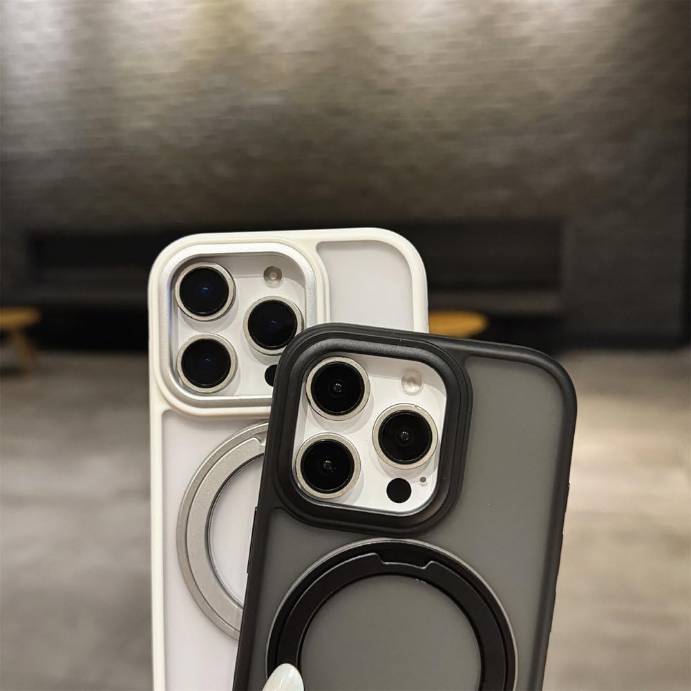 Magnetische Handyhülle mit 360°-Drehringständer für iPhone 13, 14, 15, 16, 17 Pro Max und 16 Plus, matt, kabelloses Laden, stoßfest, matt schwarz, für iPhone 14 Pro