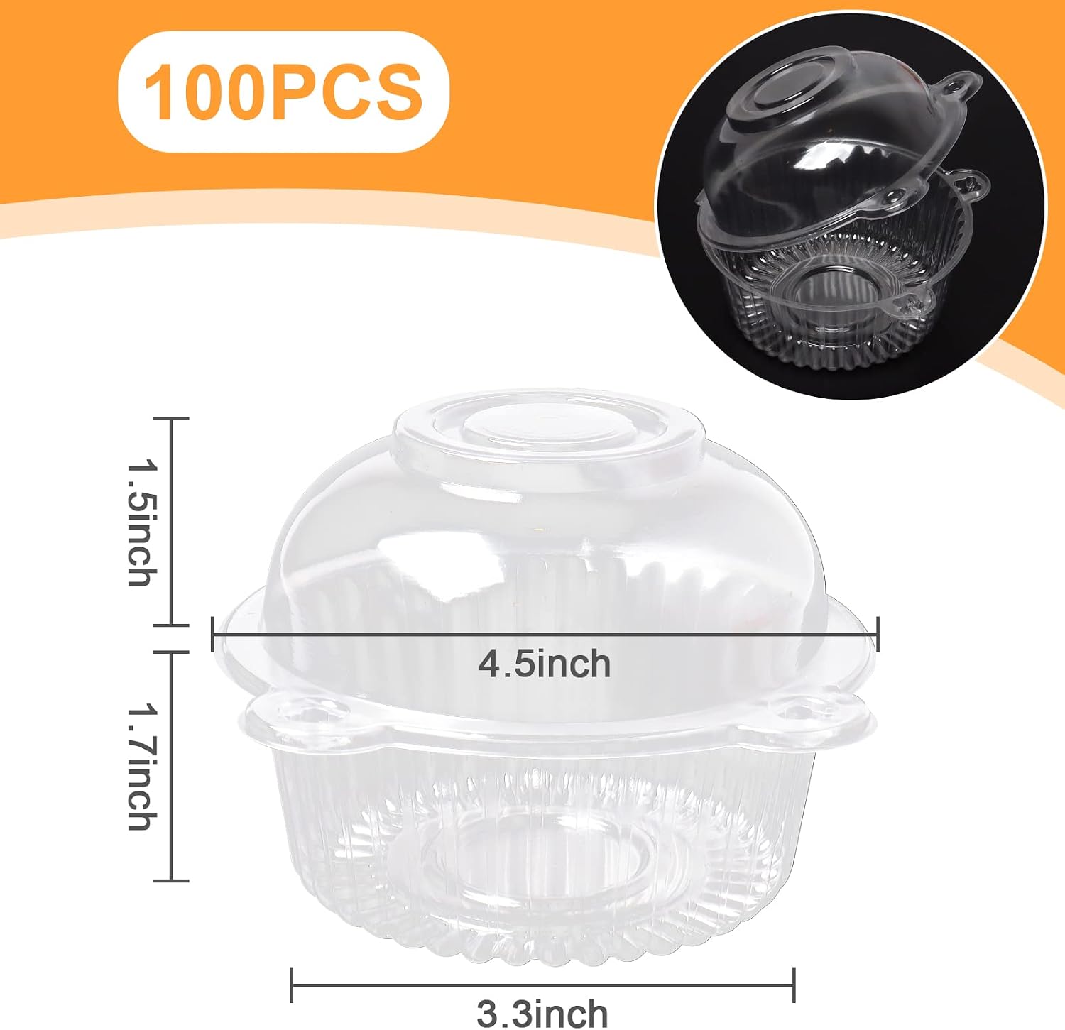 Hapy Shop 100 Pieces Plastic Single Individual Cupcake for Ice Cream,Dessert Cups,Muffin Dome Holders Cases Boxes Cups,single cupcake holders